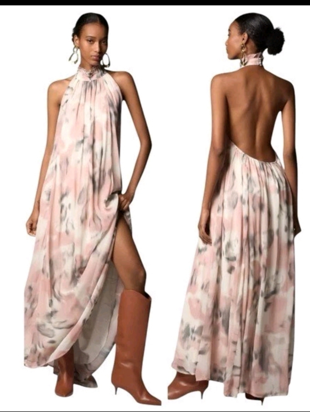 Maeve Anthropologie Halter Sheer Printed Maxi Dress
